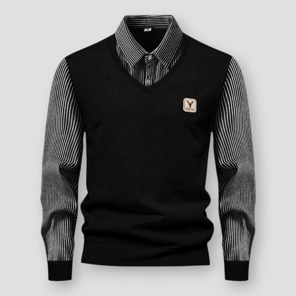 David | Elegant Tvåfärgad V-ringad Pullover för Herr