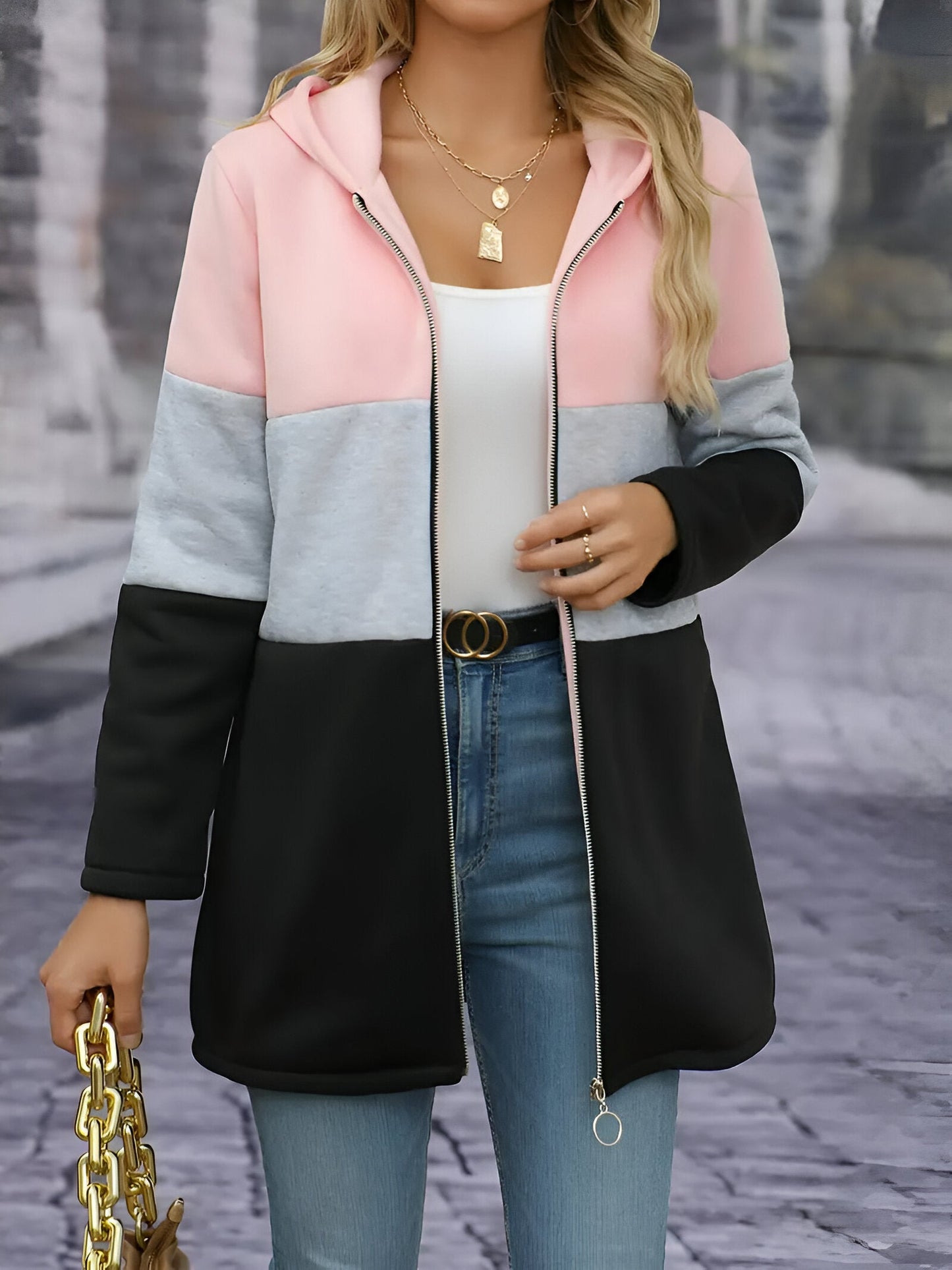 Franziska | Colour Block jacka med huva
