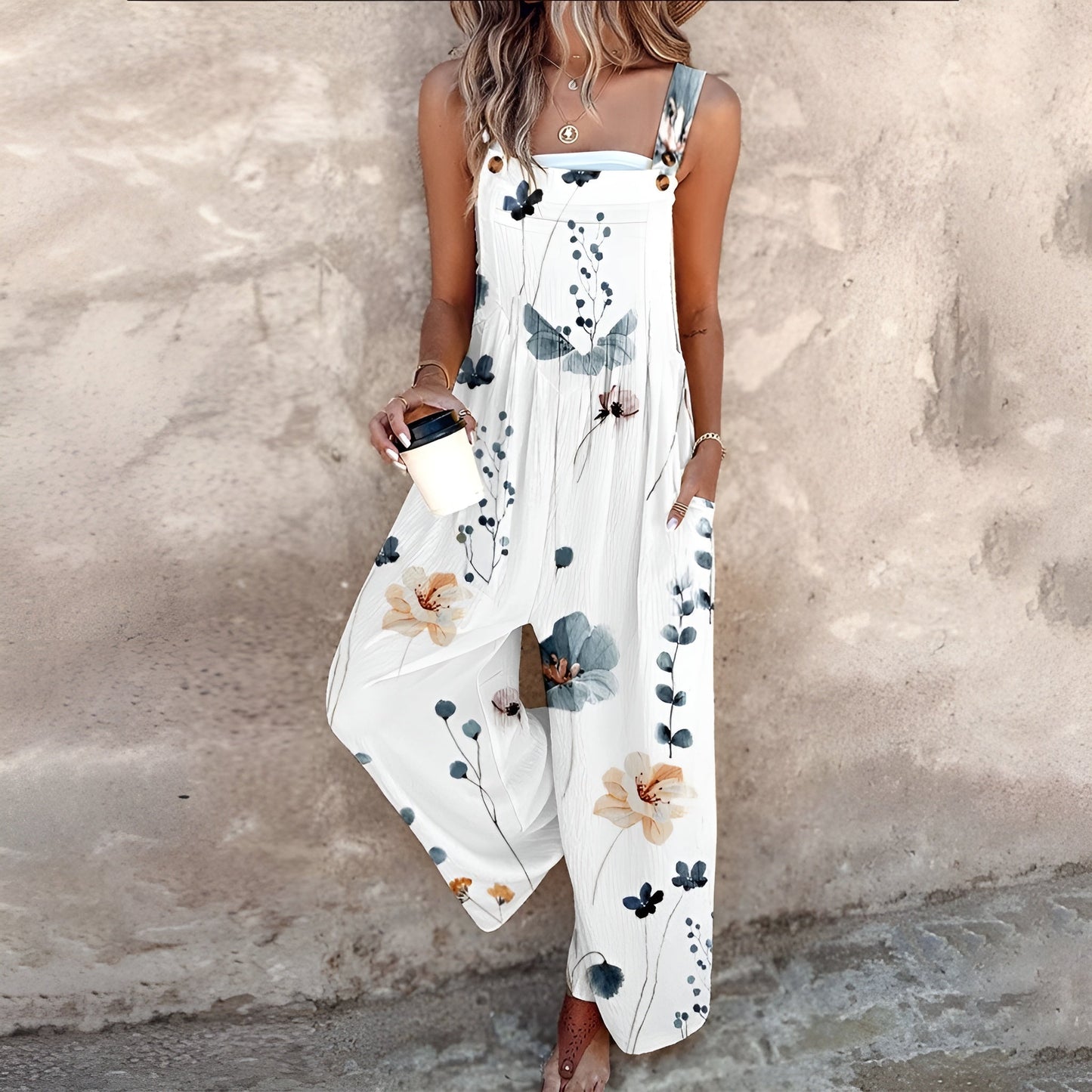 Felicia | Ärmlös Byxdress Med Botaniskt Mönster