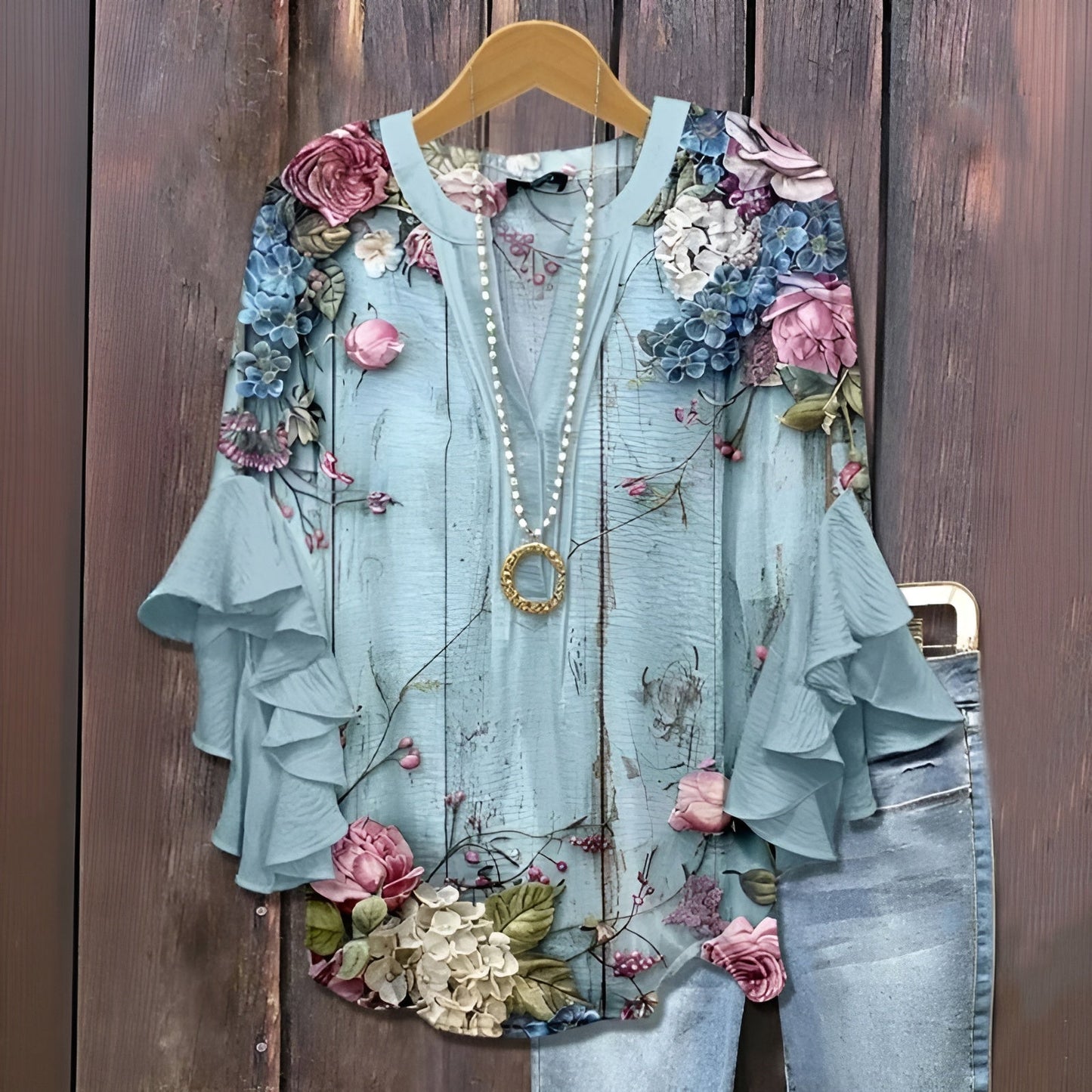 Elisabet | Avslappnad Blus Med Bladmotiv