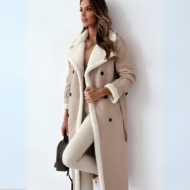 Annele | Elegant vinterkappa i läder med fleecefoder