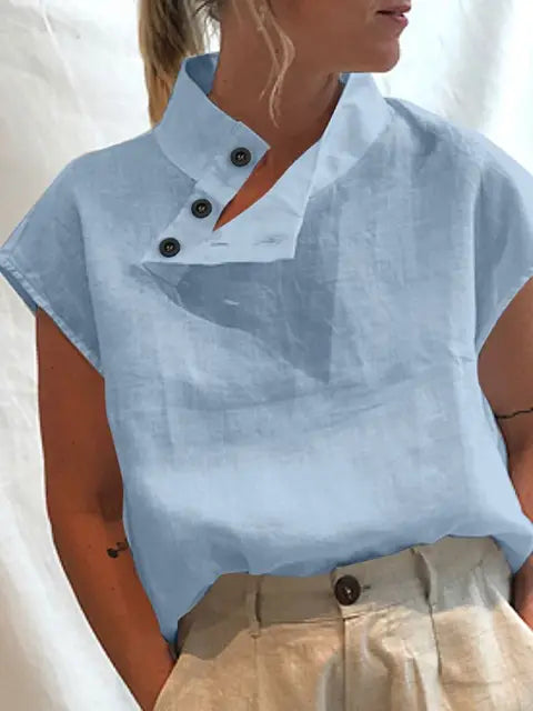 Priya - Elegant kortärmad blus i bomull och linne