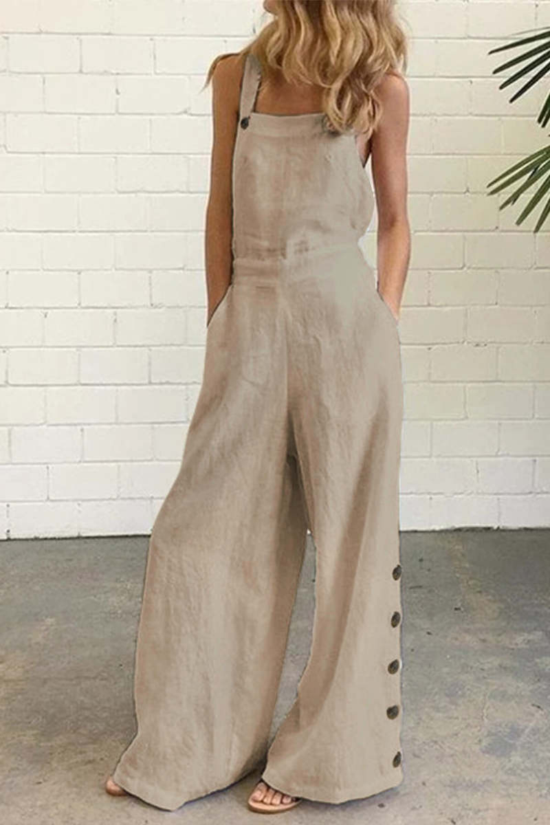 Devon - Avslappnad, enfärgad jumpsuit med fyrkantig krage och spänne