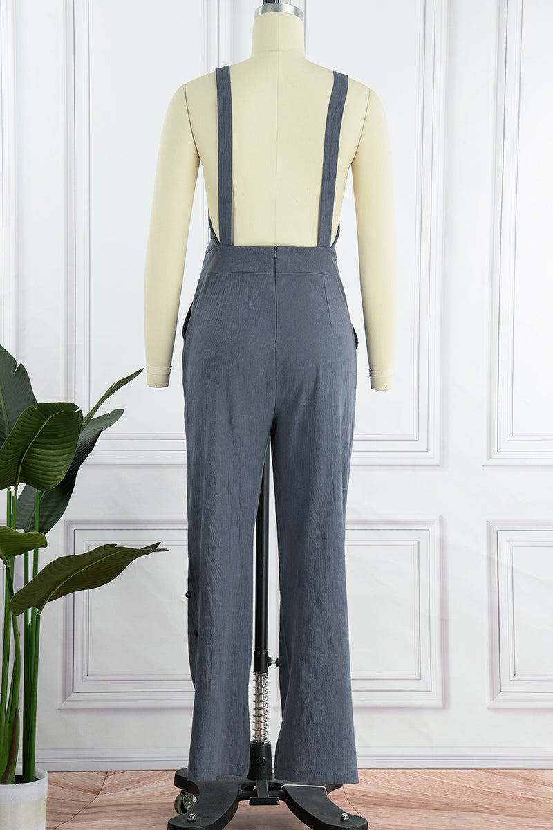 Devon - Avslappnad, enfärgad jumpsuit med fyrkantig krage och spänne