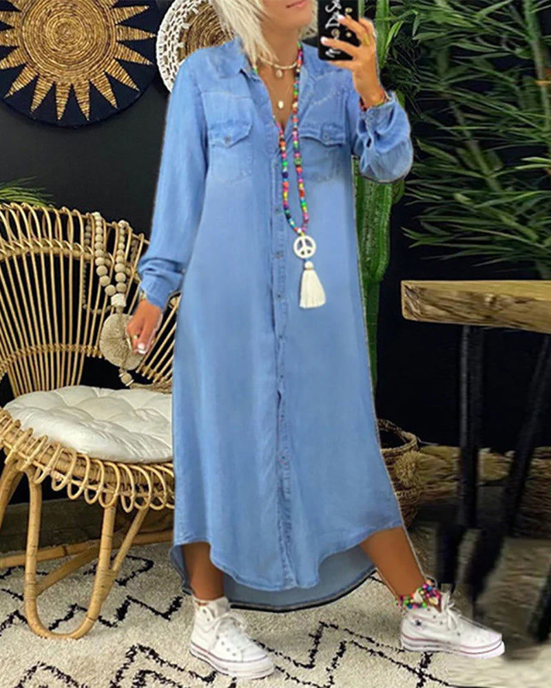 Noemi | Enfärgad Denimklänning Med Lång Ärm