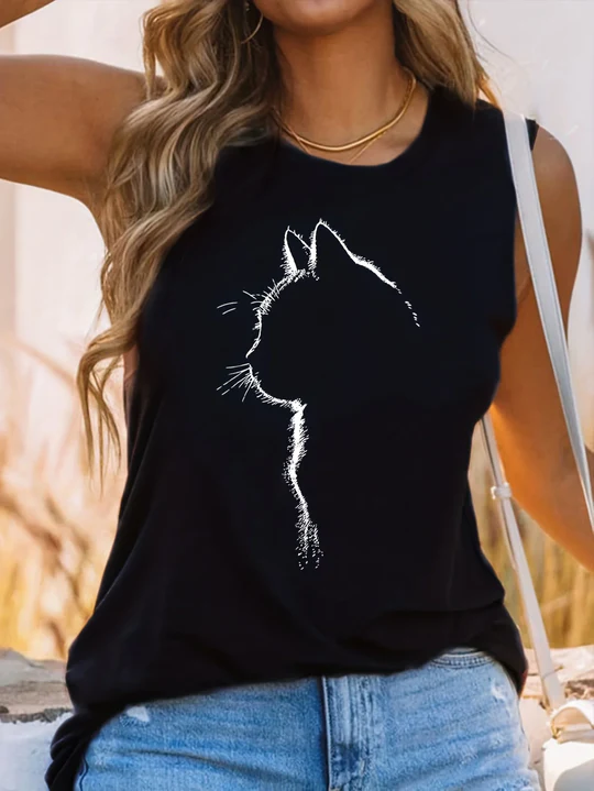 Edith - Tank top med rund hals och kattmönste
