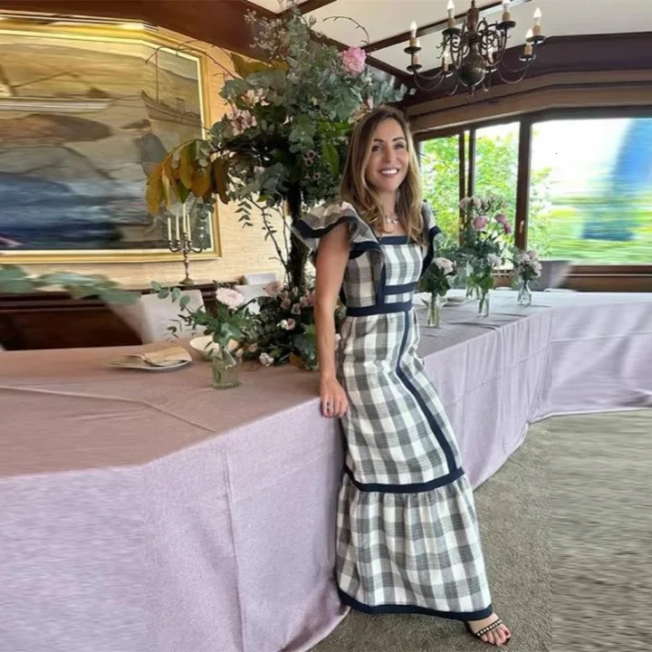 Apple - Vintage maxiklänning med fyrkantig krage och patchwor