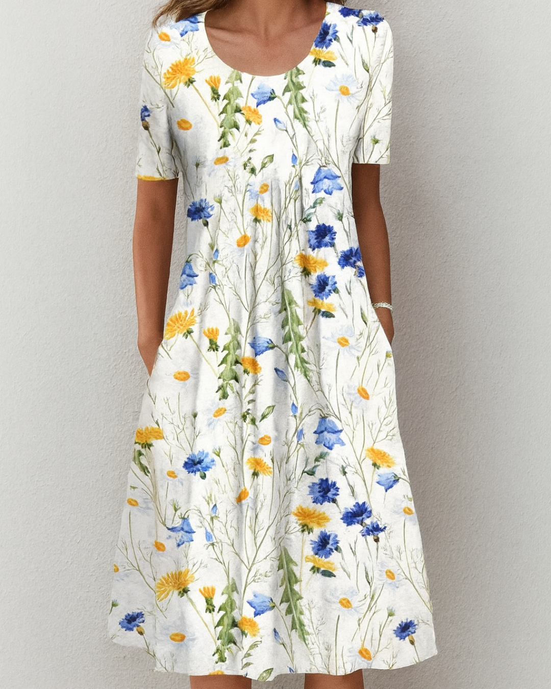 Alva | Stilfull Blommig Klänning Med Fickor