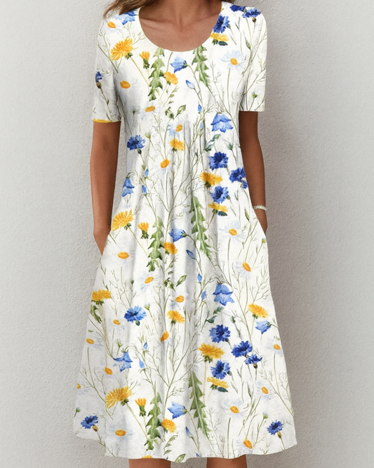 Alva | Stilfull Blommig Klänning Med Fickor