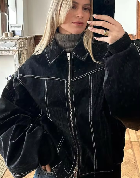 Ruth - Casual överdimensionerad läderjacka