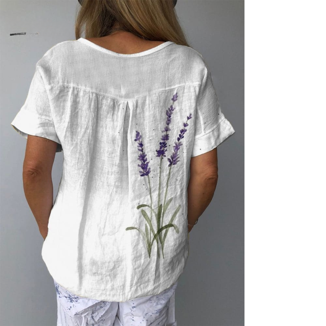 Yna - Akvarell Lavendel Blommig Tryckt Casual Skjorta