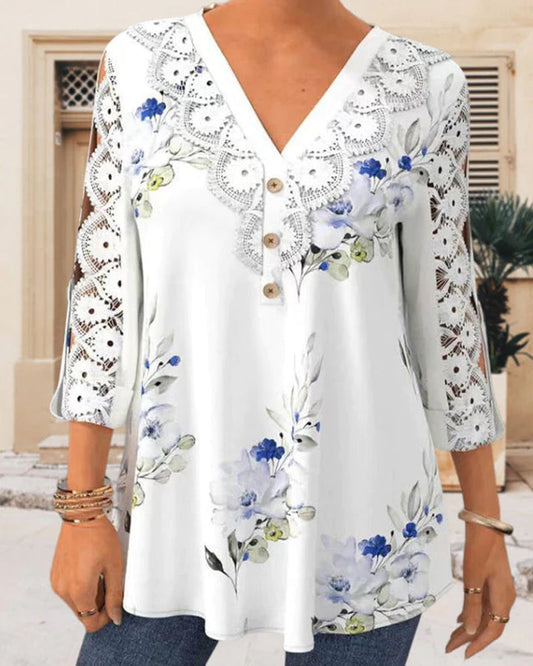 Livia | Blus Med Trekvartsärm Och Spetskant