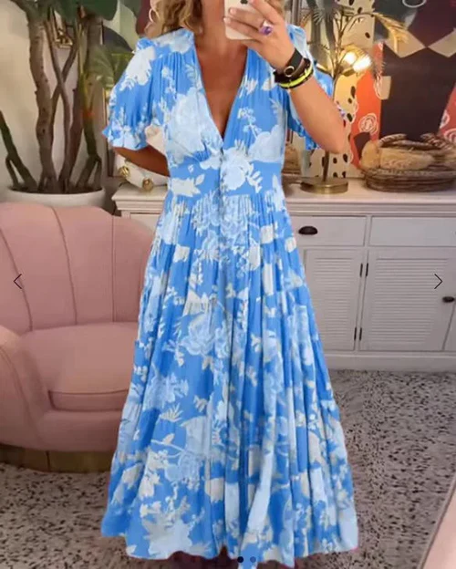 Nola - Elegant lång Jurk Met V-Nec