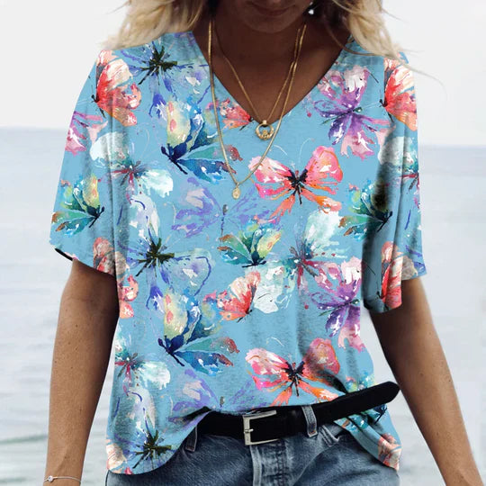 Naomi - Skjorta med fjärilsblommigt tryck