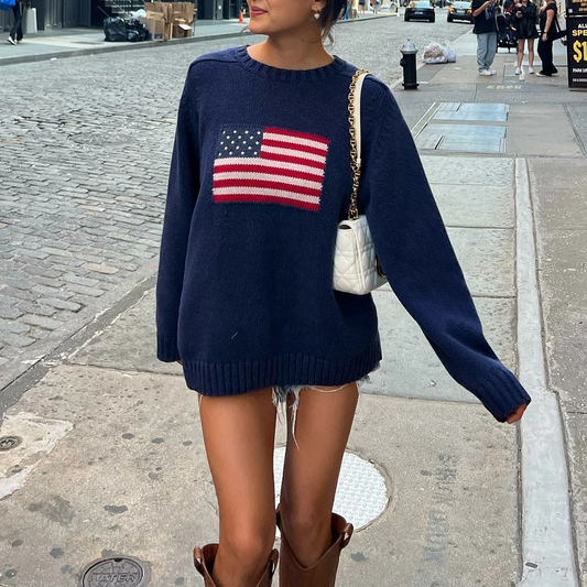 Agnes | Mjuk & Varm Tröja med Amerikansk Flagga för Kvinnor