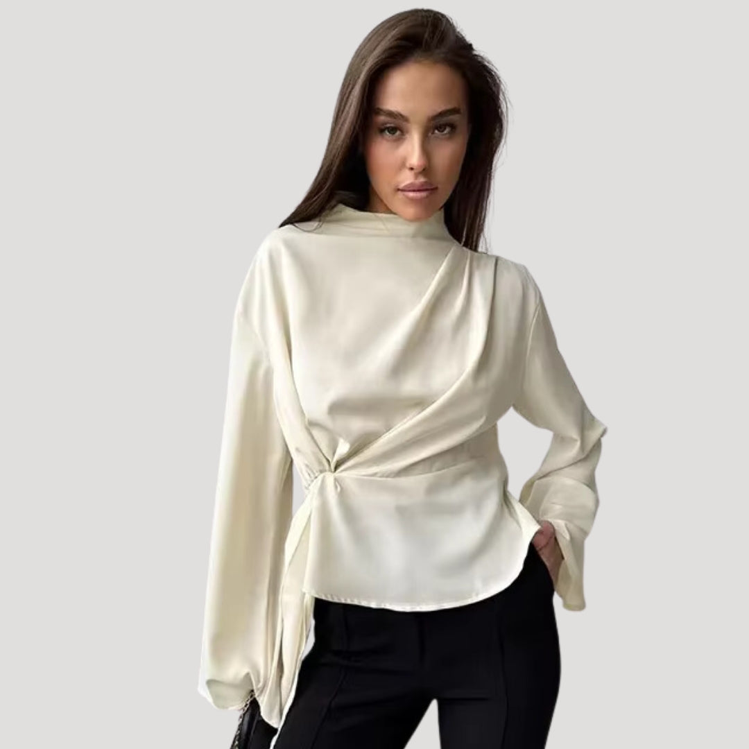 Criselmara | Vit Sidenblus Med Omlott-Design