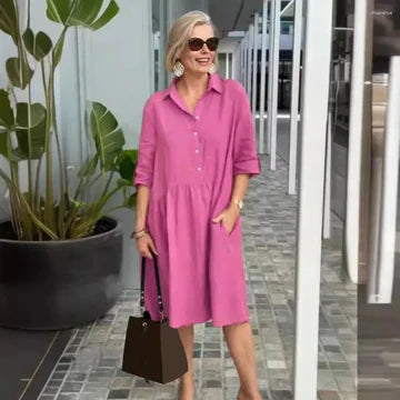 Amelia - Casual klänning i bomull-linne