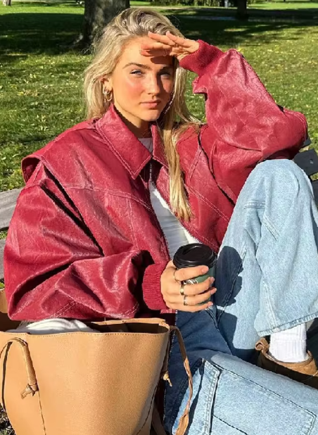 Ruth - Casual överdimensionerad läderjacka