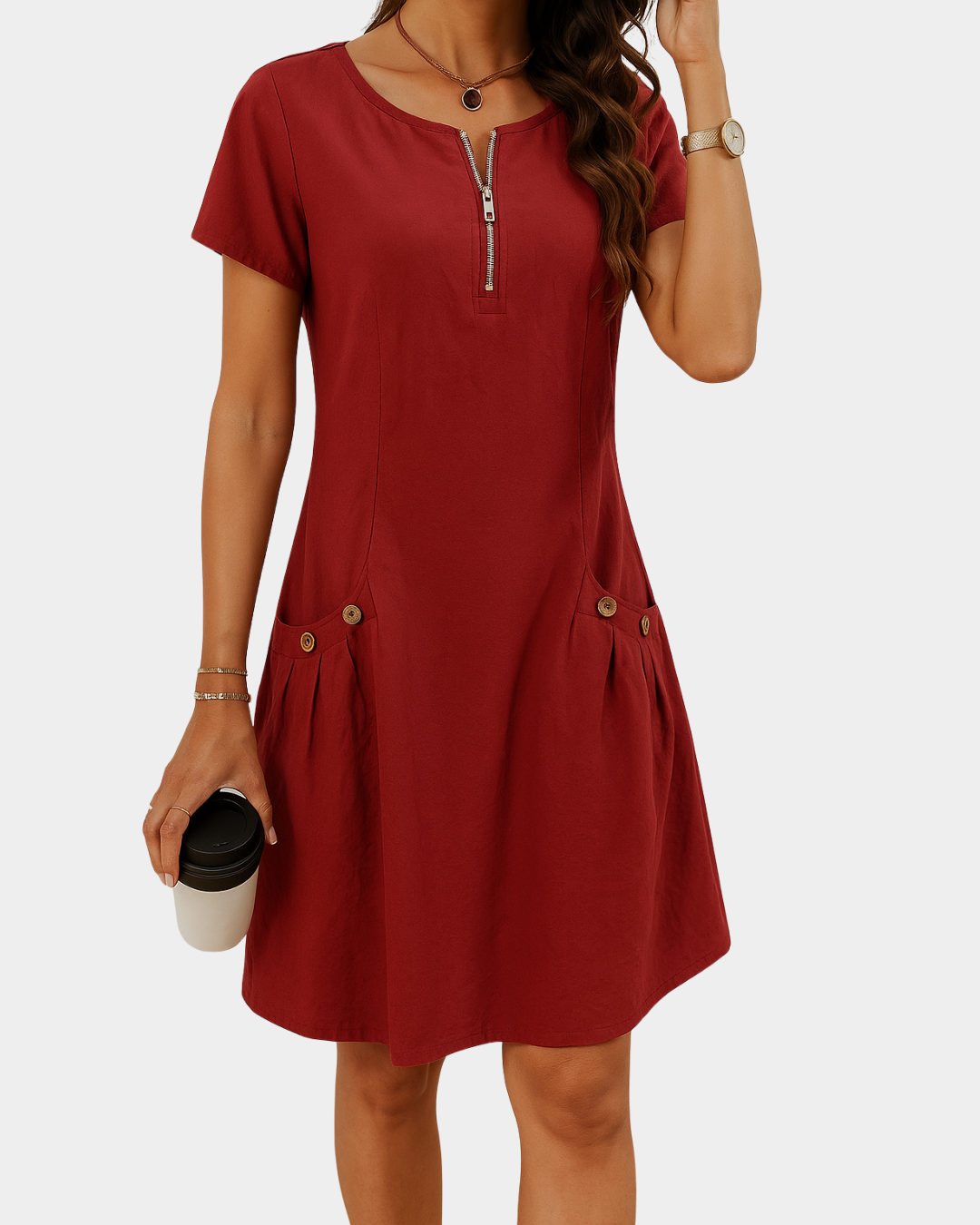 Camilla | Somrig Klänning Med Knappdetaljer