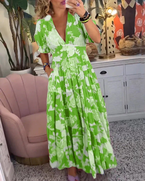 Nola - Elegant lång Jurk Met V-Nec