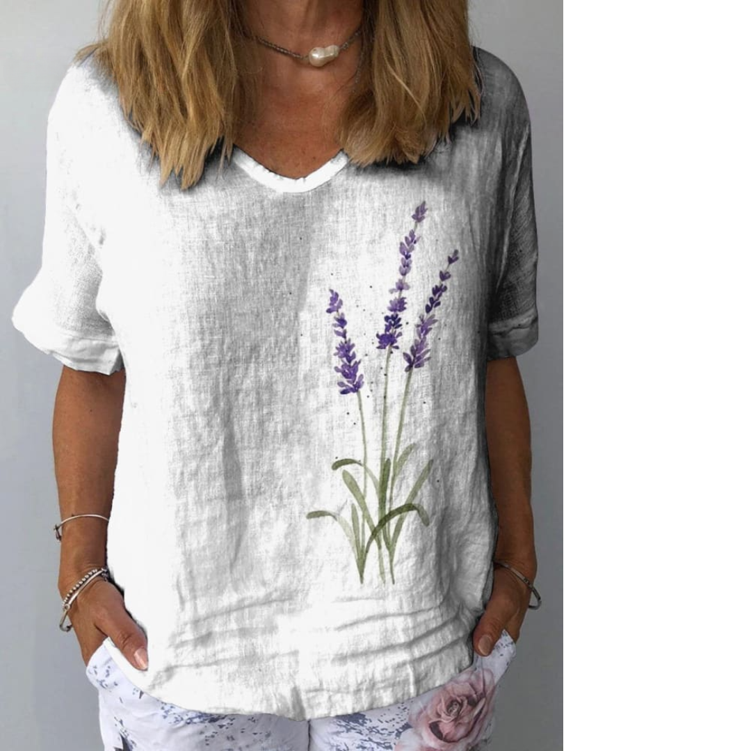 Yna - Akvarell Lavendel Blommig Tryckt Casual Skjorta