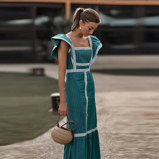 Apple - Vintage maxiklänning med fyrkantig krage och patchwor