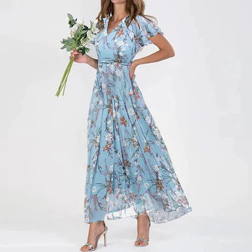 Josephine - Lång sommarklänning med blommigt mönster