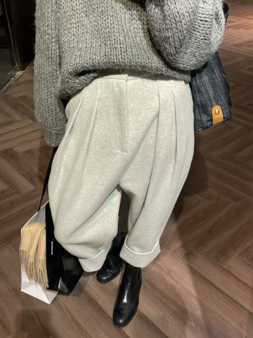 Marius - Casual kostymbyxa i ull med lösa fickor