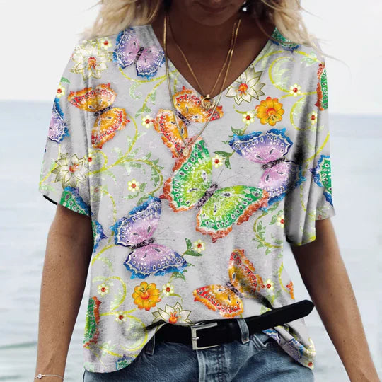 Naomi - Skjorta med fjärilsblommigt tryck