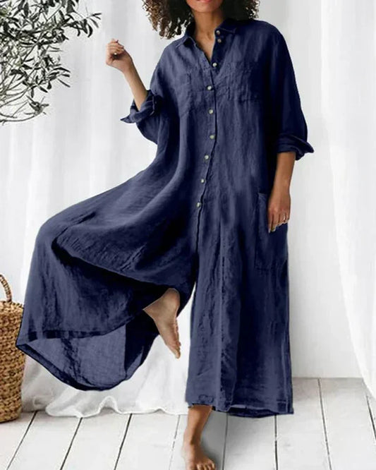 Cheri | Avslappnad Överdimensionerad Linnejumpsuit med Knappar