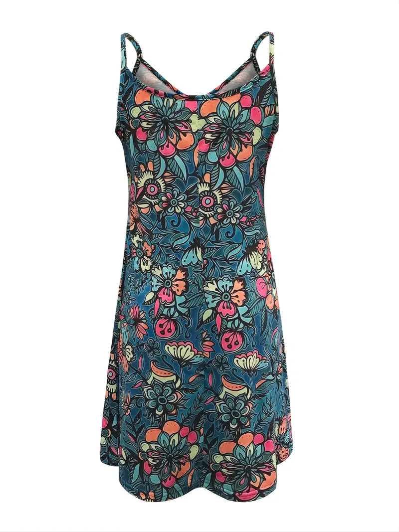 Hana – Ärmlös cami-sommarklänning med blommönster