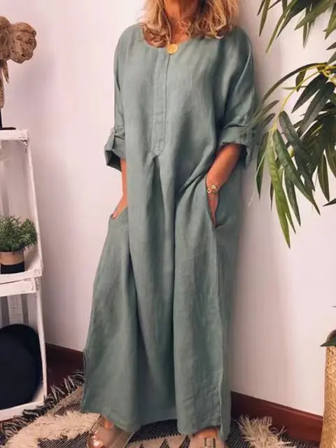 Malory - Vintage långklänning i bomull och linne