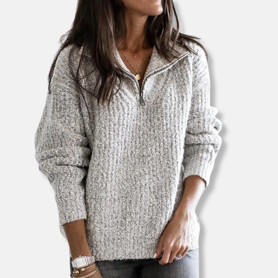 Emilia | Ribbad Halv-Zippad Tröja Med Avslappnad Passform