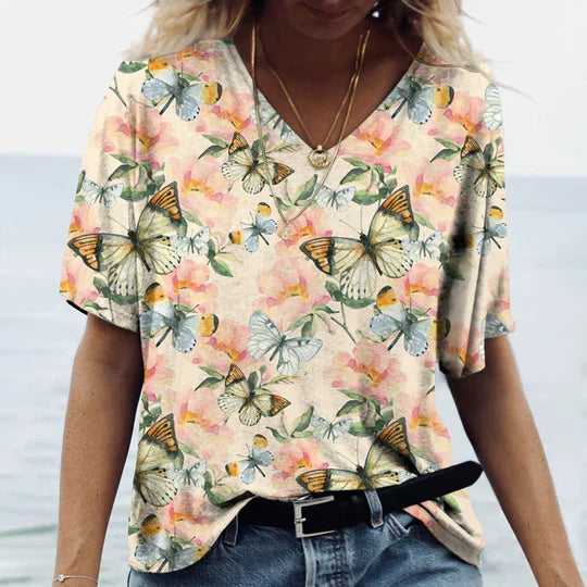 Naomi - Skjorta med fjärilsblommigt tryck