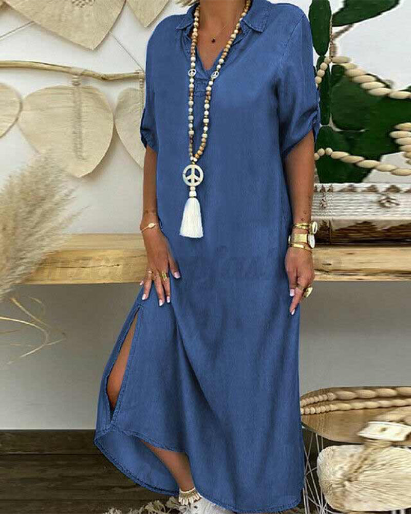 Nelia | Enfärgad Jeansklänning Med Klassisk Passform