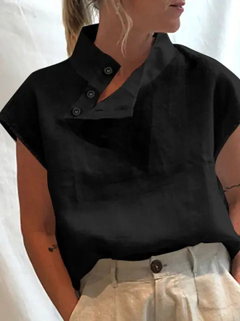 Priya - Elegant kortärmad blus i bomull och linne