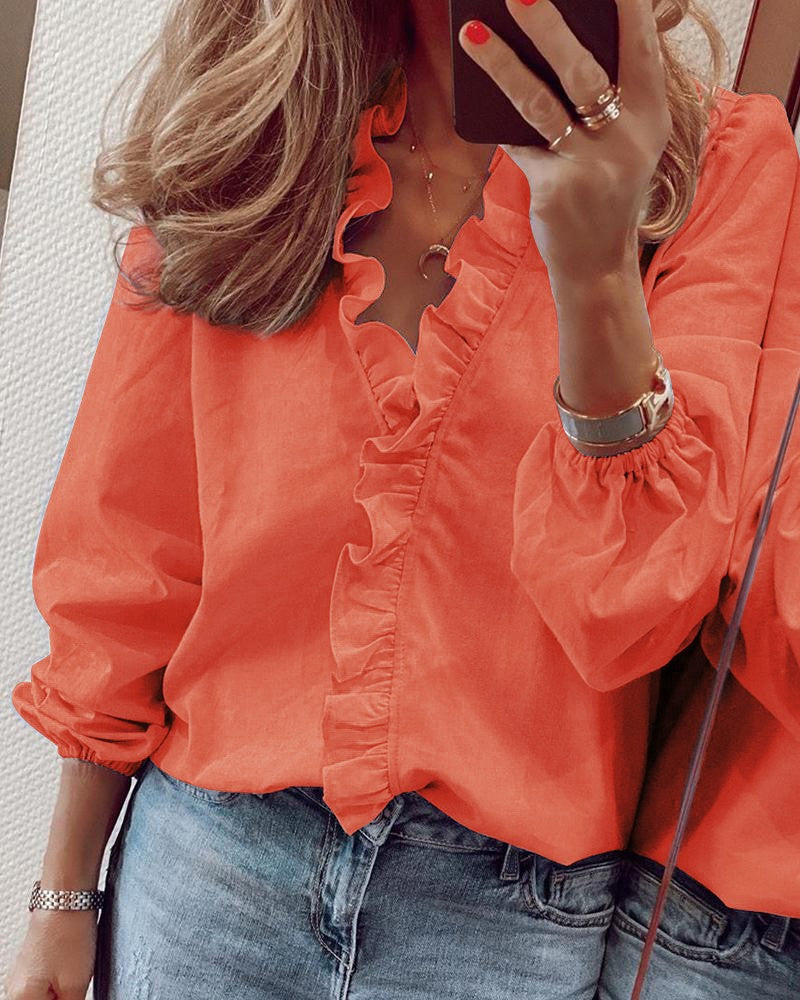 Maya | Enfärgad Blus Med Puffärmar
