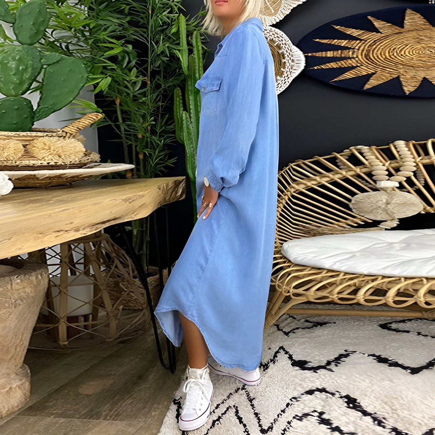 Emma | Långärmad Maxiklänning I Denim