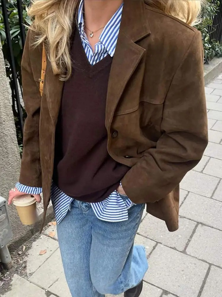 Maria | Elegant Oversized Brun Mocka Trenchcoat För Kvinnor