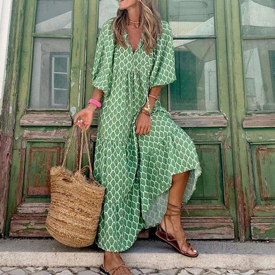 Darlene - Boho maxiklänning med puffärmar