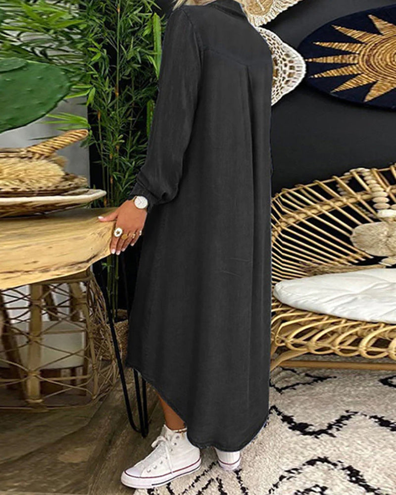 Noemi | Enfärgad Denimklänning Med Lång Ärm