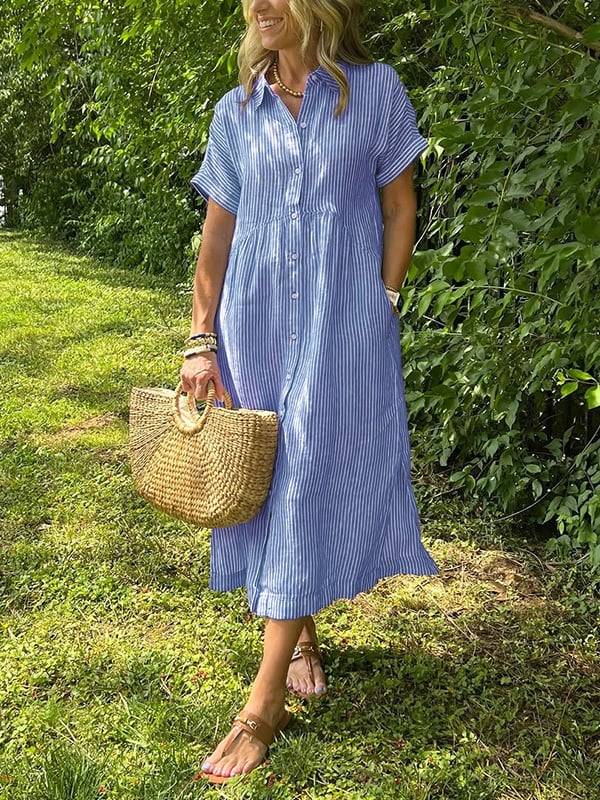 Wilma | Randig Skjortklänning Med Tidlös Elegans
