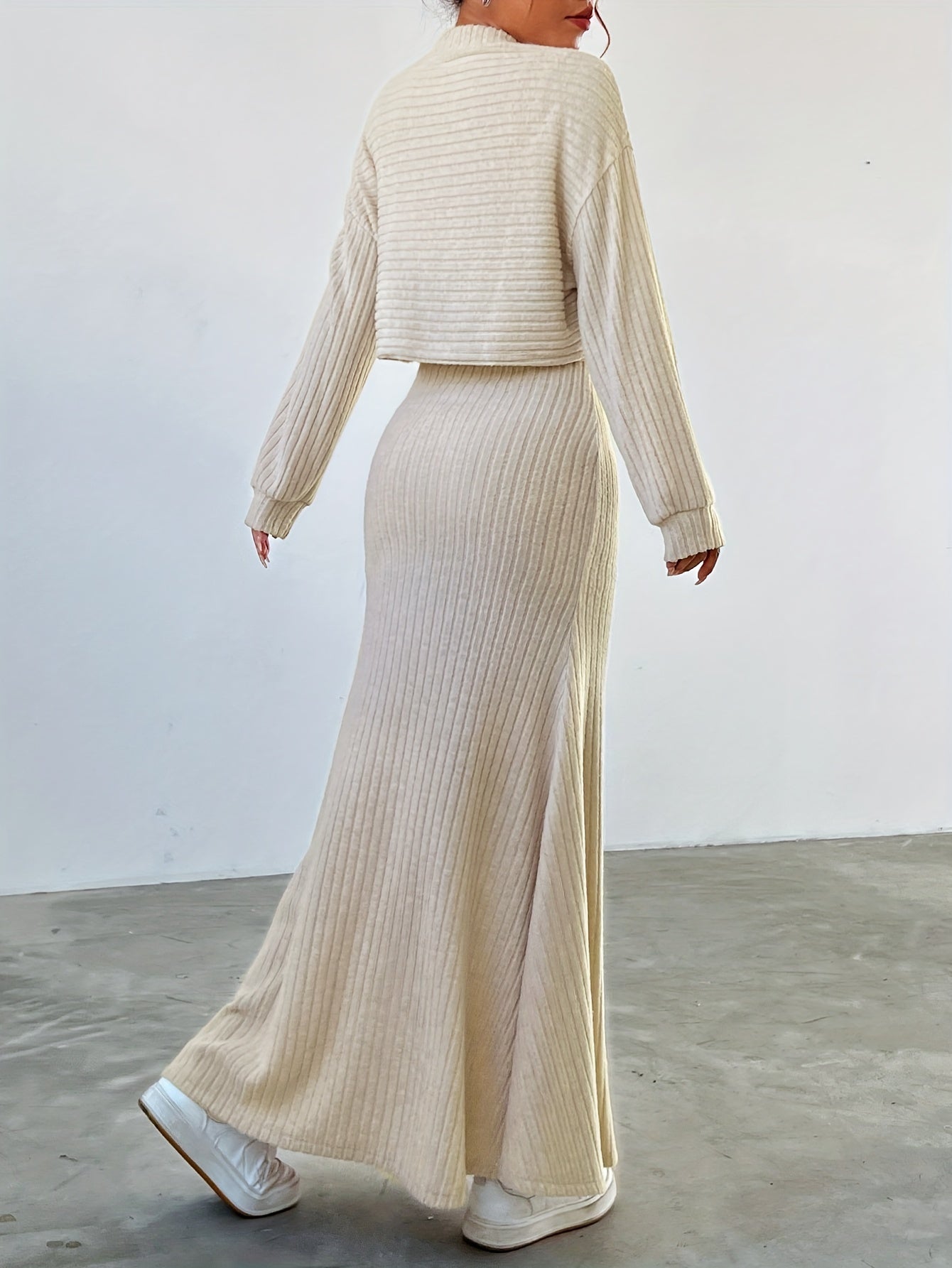 Carmina | Eleganta Texturerad Långärmad Topp Och Högmidjade Byxor Matchande Set