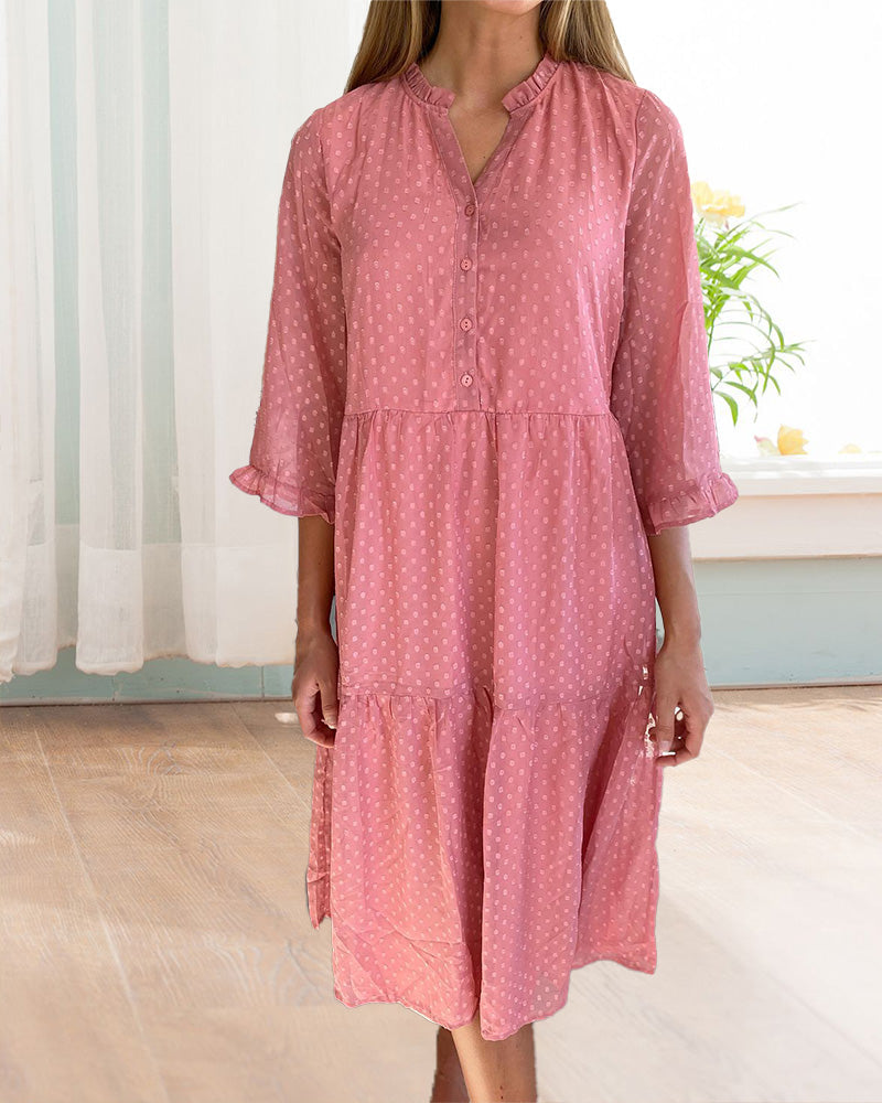 Märta | Volangklänning Med Prickigt Tryck