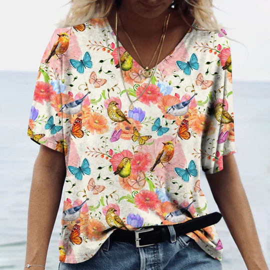 Naomi - Skjorta med fjärilsblommigt tryck