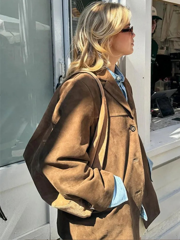Maria | Elegant Oversized Brun Mocka Trenchcoat För Kvinnor