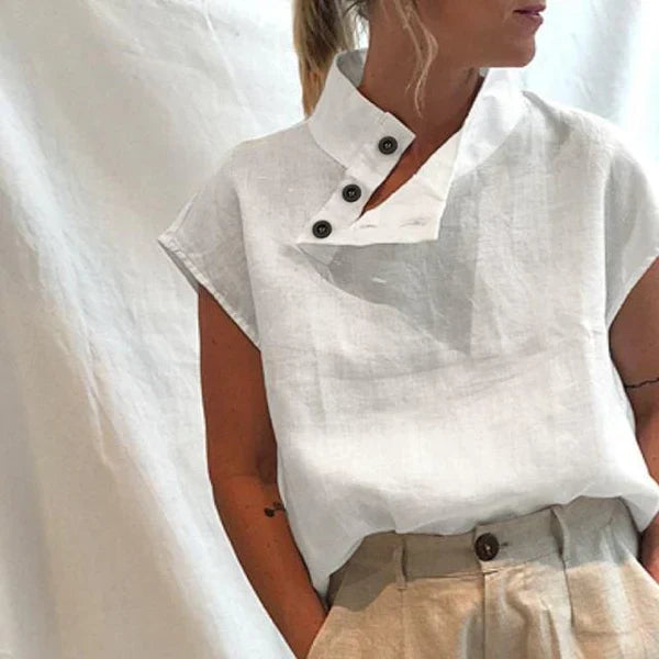 Priya - Elegant kortärmad blus i bomull och linne