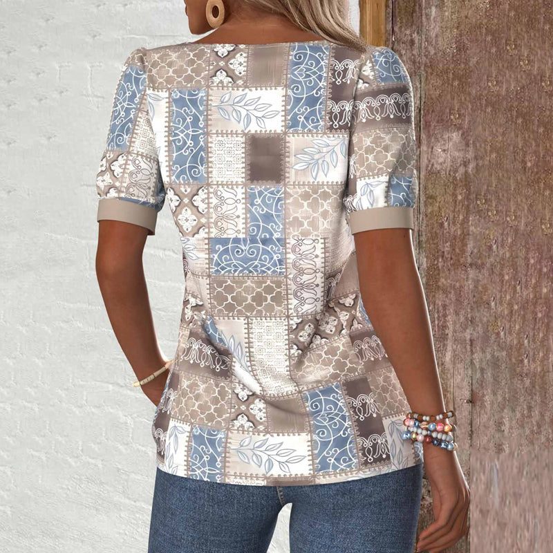 Mira | Vintage Blus Med Etniskt Tryck