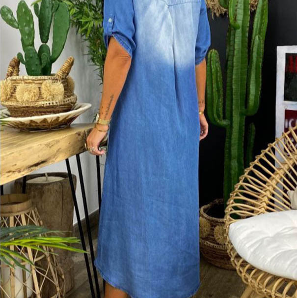 Mila | Maxiklänning I Denimlook Med Sidoslits