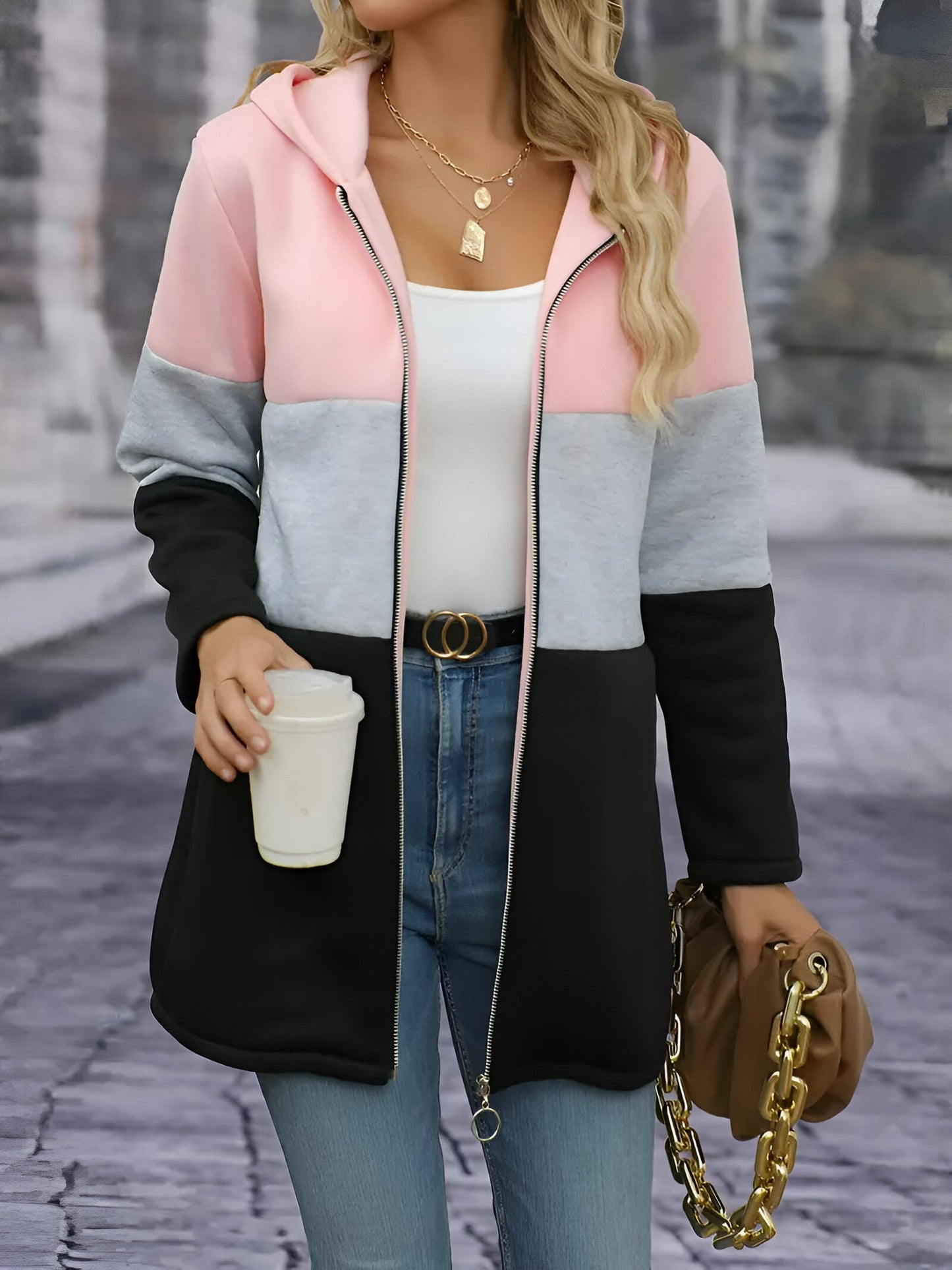 Franziska | Colour Block jacka med huva